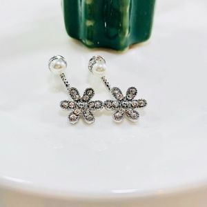 Womens Earrings Pearl Flower Multipiece Silver CZ